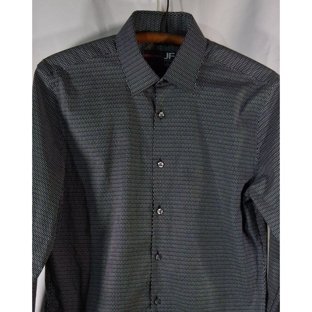 J. Ferrar Slim Fit Long Sleeve Stretch Dress Shirt Black White Geometric Size M